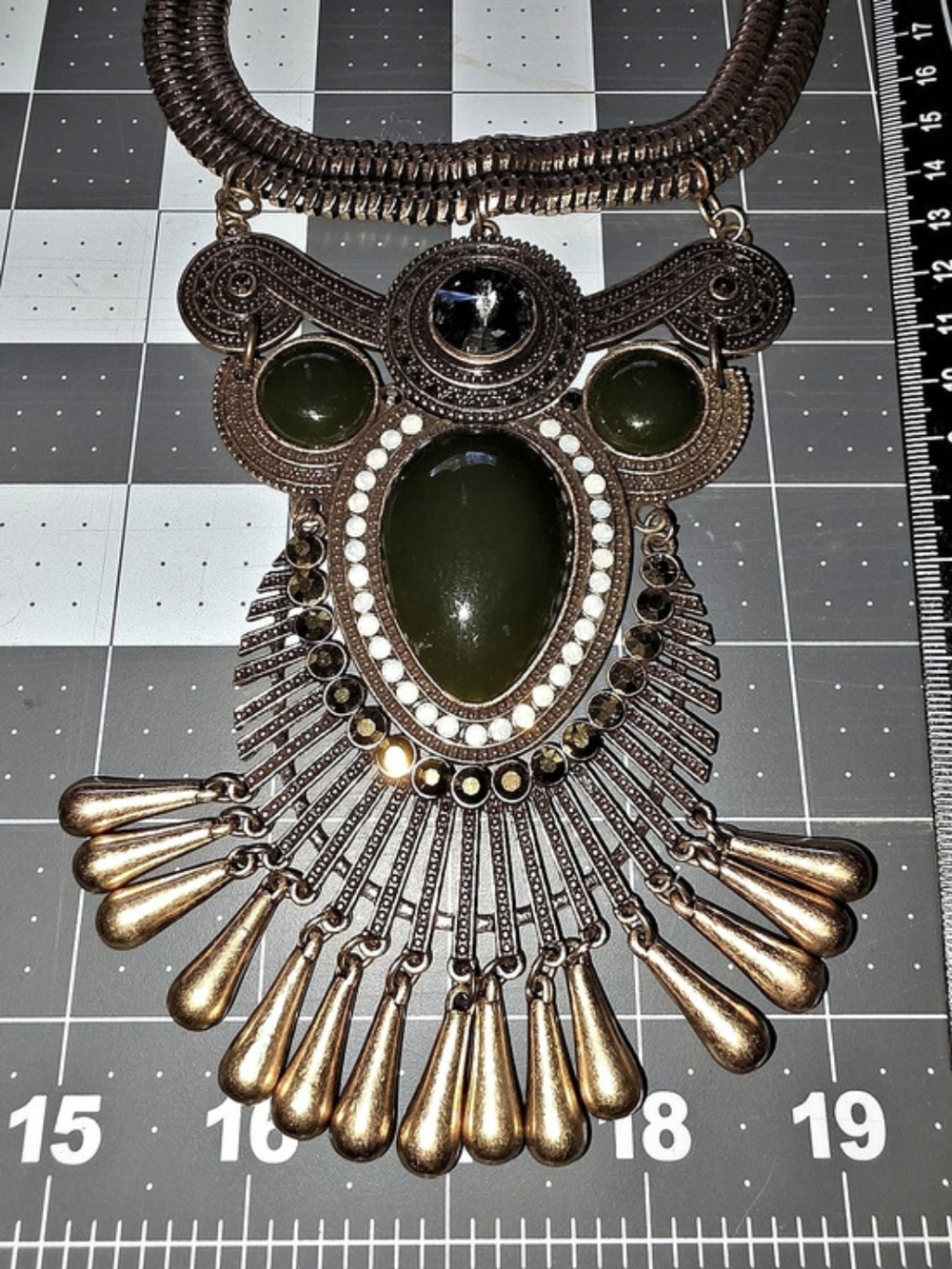 Statement Pendant Necklace in Brown & Green Like New